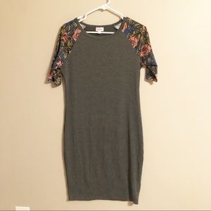 LuLaRoe Julia dress, small, gray/floral sleeves